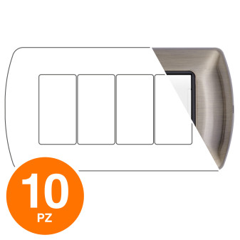 MAPAM Placca Metallo ART 4P Bronzo - Confezione 10pz - mod. 8804-09 - Compatibile con BTicino LIVING