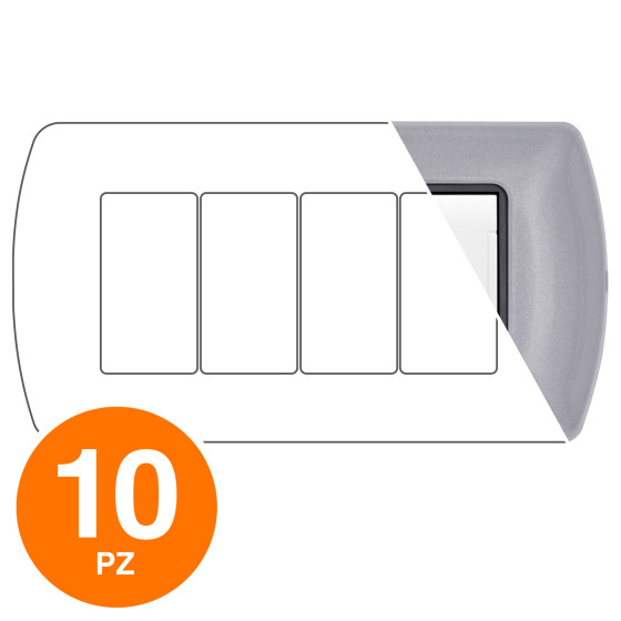 MAPAM Placca Metallo ART 4P Grigio - Confezione 10pz - mod. 8804-25 - Compatibile con BTicino LIVING MAPAM Placca Metallo ART 4P Grigio - Confezione 10pz - mod. 8804-25 - Compatibile con BTicino LIVING