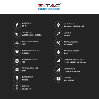 V-Tac VT-12031 6 Pannelli LED 120x30 29W SMD con Driver