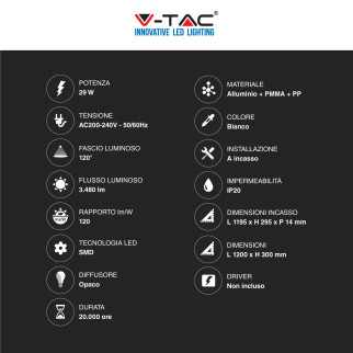 V-Tac VT-12031 6 Pannelli LED 120x30 29W SMD con Driver