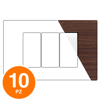 MAPAM Placca Tecnopolimero Spazzolato ART 3P Ciliegio - Confezione 10pz - mod. 8003SL-3 - Compatibile con BTicino LIVING