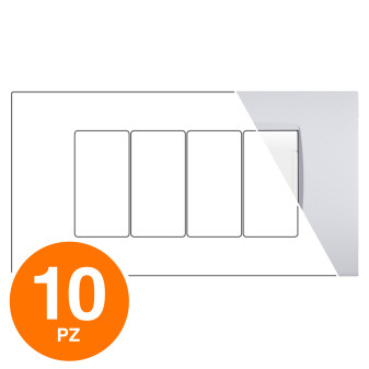 MAPAM Placca Tecnopolimero ART 4P Silver - Confezione 10pz - mod. 8004-09 - Compatibile con BTicino LIVING