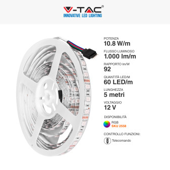 VT-5050 Kit Striscia LED 54W Flessibile RGB 12V 5m V-Tac