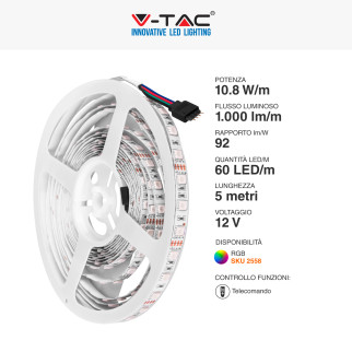 VT-5050 Kit Striscia LED 54W Flessibile RGB 12V 5m V-Tac