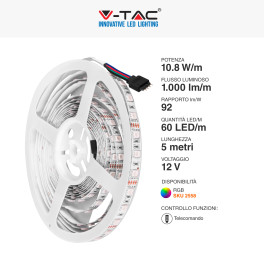 VT-5050 Kit Striscia LED 54W Flessibile RGB 12V 5m V-Tac