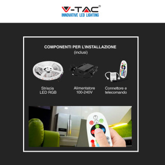 VT-5050 Kit Striscia LED 54W Flessibile RGB 12V 5m V-Tac