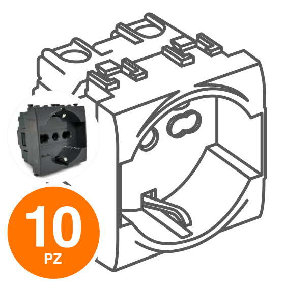 MAPAM Presa Schuko Unel 2.0 (16A-250V) GEM Nero - Confezione 10pz - mod. 615N - Compatibile con Vimar PLANA MAPAM Presa Schuko Unel 2.0 (16A-250V) GEM Nero - Confezione 10pz - mod. 615N - Compatibile con Vimar PLANA