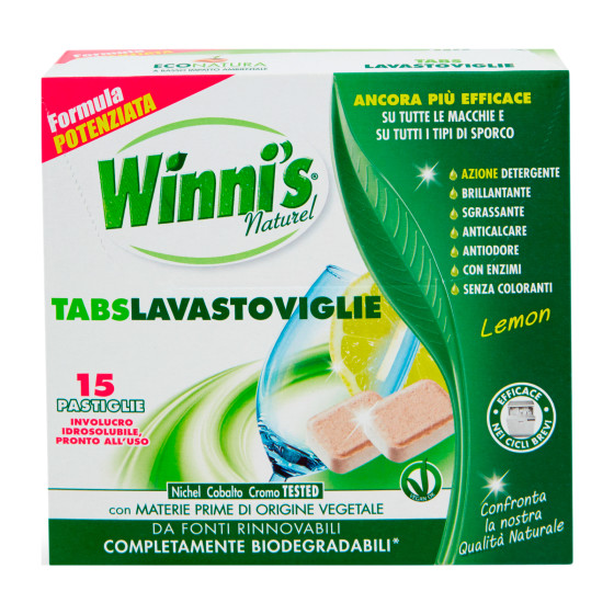 Tabs Lavastoviglie Lemon 15 Pastiglie Winni's Naturel Tabs Lavastoviglie Lemon 15 Pastiglie Winni's Naturel