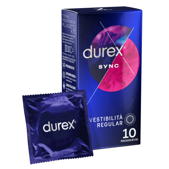 Preservativi Durex Sync con Forma Easy On Stimolante e Ritardante - Confezione da 10 Profilattici