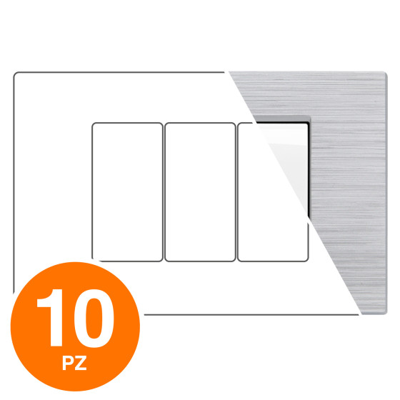 MAPAM Placca Tecnopolimero Spazzolato GEM 3P Silver - Confezione 10pz - mod. M6003SL-9 - Compatibile con Vimar PLANA MAPAM Placca Tecnopolimero Spazzolato GEM 3P Silver - Confezione 10pz - mod. M6003SL-9 - Compatibile con Vimar PLANA