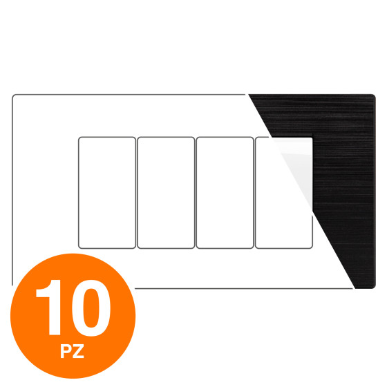 MAPAM Placca Tecnopolimero Spazzolato GEM 4P Nero - Confezione 10pz - mod. M6004SL-2 - Compatibile con Vimar PLANA MAPAM Placca Tecnopolimero Spazzolato GEM 4P Nero - Confezione 10pz - mod. M6004SL-2 - Compatibile con Vimar PLANA