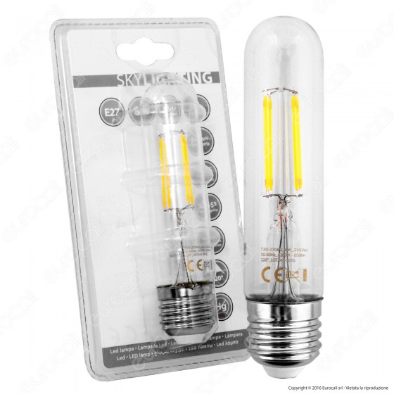 SkyLighting Lampadina LED E27 6W Tubolare a Filamento - mod.