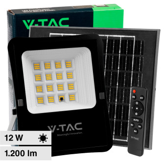 V-Tac VT-55100 Faro LED Floodlight 12W IP65 con Pannello Solare e Telecomando...