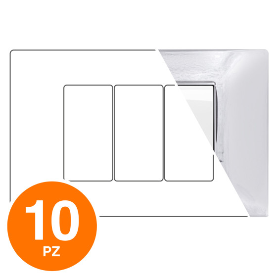 MAPAM Placca Tecnopolimero GEM 3P Cromo - Confezione 10pz - mod. 6003-06 - Compatibile con Vimar PLANA MAPAM Placca Tecnopolimero GEM 3P Cromo - Confezione 10pz - mod. 6003-06 - Compatibile con Vimar PLANA