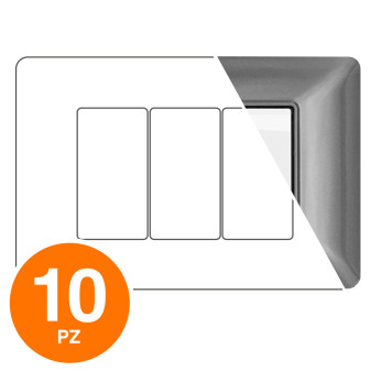 MAPAM Placca Tecnopolimero JOY 3P Grigio Scuro - Confezione 10pz - mod. M8003-11 - Compatibile con BTicino MATIX