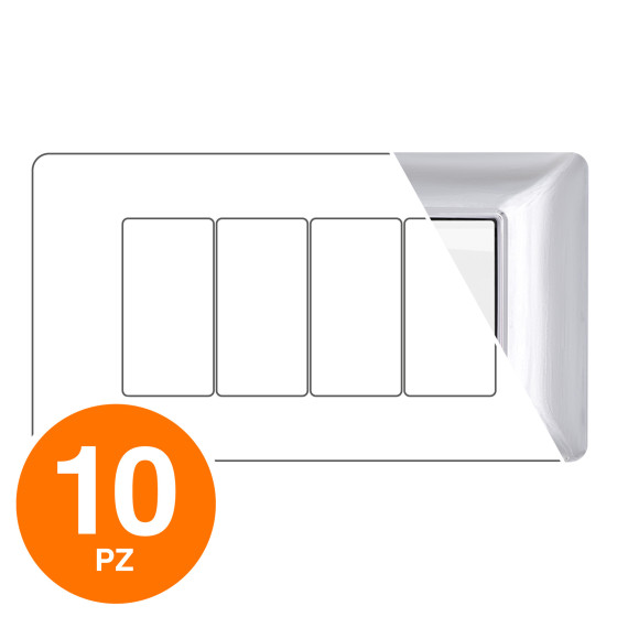 MAPAM Placca Tecnopolimero JOY 4P Argento Cromato - Confezione 10pz - mod. M8004-04 - Compatibile con BTicino MATIX MAPAM Placca Tecnopolimero JOY 4P Argento Cromato - Confezione 10pz - mod. M8004-04 - Compatibile con BTicino MATIX