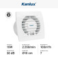 Immagine 2 - Kanlux Cyklon EOL100T Aspiratore da Canale 19W IPX4 con Timer di Spegnimento - mod. 70938