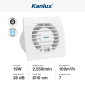 Immagine 2 - Kanlux Cyklon EOL100HT Aspiratore da Canale 19W IPX4 con Timer di Spegnimento e Sensore di Umidità - mod. 70936