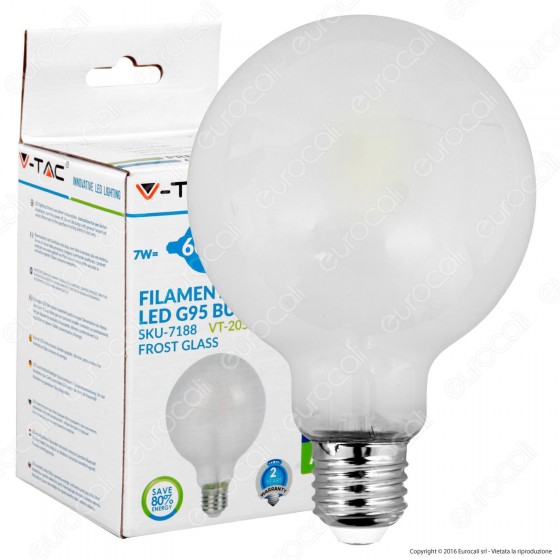V-Tac VT-2057 Lampadina LED E27 7W Globo G95 Frost Filamento - SKU V-Tac VT-2057 Lampadina LED E27 7W Globo G95 Frost Filamento - SKU