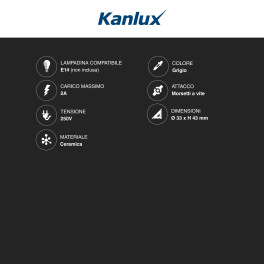 HLDR-E14 Portalampada Ceramica Lampadine E14 Grigio Kanlux