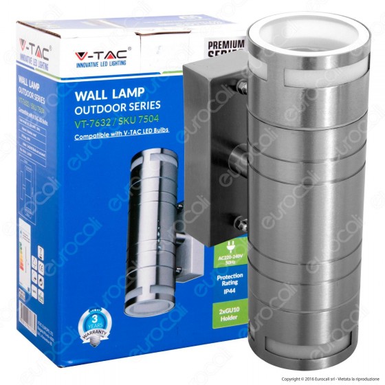 V-Tac VT-7621 Portalampada Doppio Wall Light da Muro per 2 Lampadine GU10 - SKU 7504