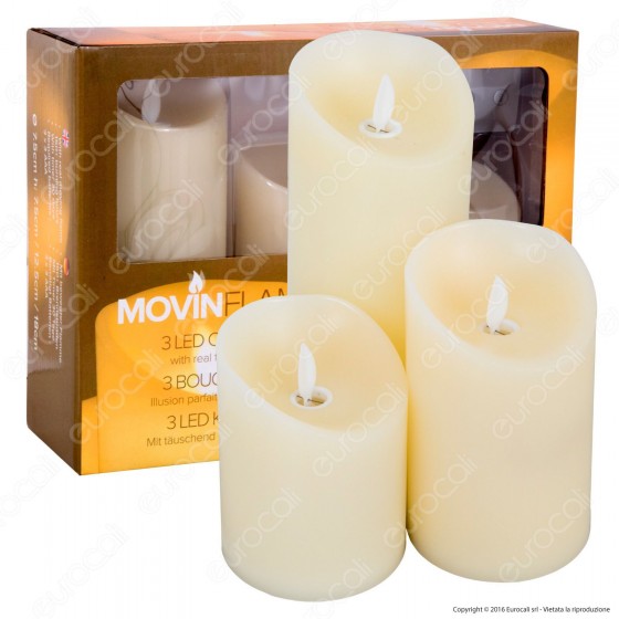 MovinFlame 3 Candele LED in Vera Cera con Telecomando - 7,5cm / MovinFlame 3 Candele LED in Vera Cera con Telecomando - 7,5cm /