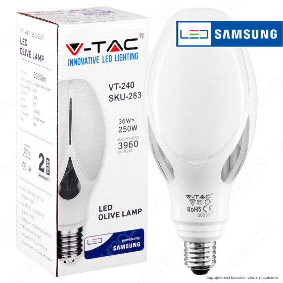 Lampadina LED Olive Lamp E27 36W Chip Samsung V-Tac VT-240 Lampadina LED Olive Lamp E27 36W Chip Samsung V-Tac VT-240