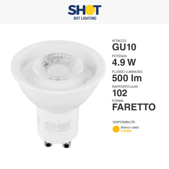 Lampadina BOT LIGHTING SHOT - GU10 LED 6,2W 575Lm Luce Calda 3000K 36°  Vetro Trasparente - Lightplus - Vendita online di componenti per  l'illuminazione interna ed esterna per la casa e il