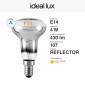 Immagine 2 - Ideal Lux Lampadina LED E14 4W Bulb Reflector R50 Filament in Vetro Cromato - mod. 101255