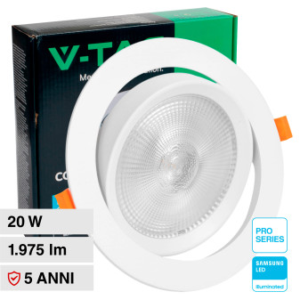 V-Tac Pro VT-2-20 Faretto LED COB da Incasso Orientabile Rotondo 20W Chip...
