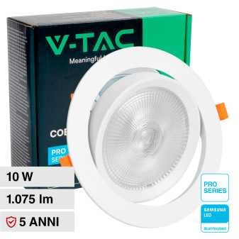 V-Tac Pro VT-2-10 Faretto LED COB da Incasso Orientabile Rotondo 10W Chip...