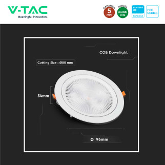 VT-2-10 Faretto LED 10W da Incasso Chip Samsung V-Tac Pro