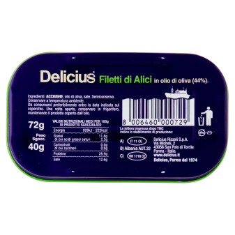 Delicius Filetti di Alici in Olio di Oliva 100% Naturale -