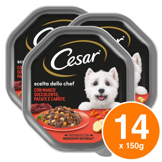 Cibo per Cani Umido Manzo Patate e Carote - 14 Vaschette 150g Cesar