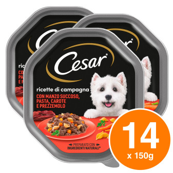 Cesar Ricette di Campagna Cibo per Cani con Manzo Pasta Carote e Prezzemolo -...