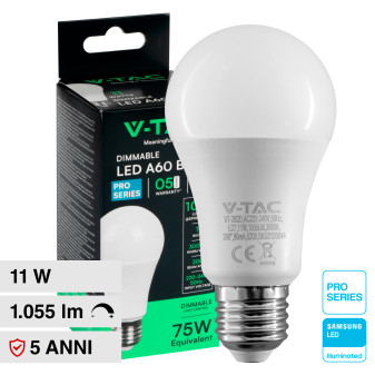 V-Tac Pro VT-262D Lampadina LED E27 11W Bulb A60 Goccia SMD Chip Samsung...