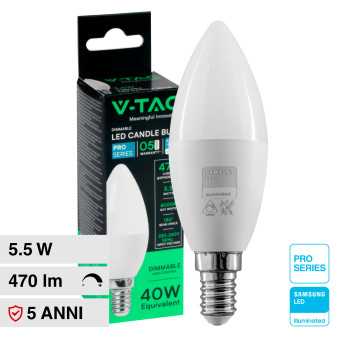 V-Tac Pro VT-293D Lampadina LED E14 5.5W Candle Bulb C37 Candela SMD Chip...