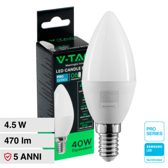 V-Tac Pro VT-226 Lampadina LED E14 4.5W Candle Bulb C37 Candela SMD Chip...