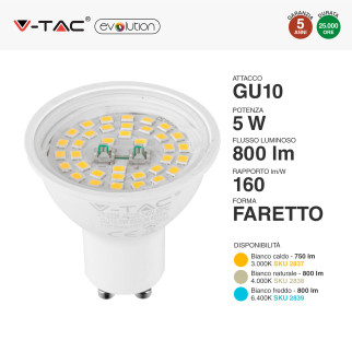 Lampadina LED GU10 5W Faretto Spotlight 110° V-Tac Evolution VT-2335