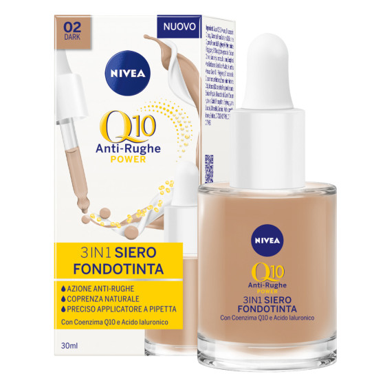 3in1 Siero Fondotinta con Acido Ialuronico 02 Dark Nivea Q10 3in1 Siero Fondotinta con Acido Ialuronico 02 Dark Nivea Q10