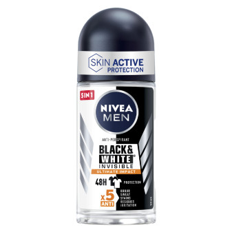 Nivea Men Black & White Invisible Deodorante Roll-On Uomo 48H Skin Active...