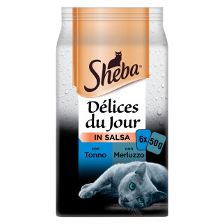 Delices Du Jour Cibo per Gatti al Gusto Tonno e Merluzzo 6 Bustine Sheba
