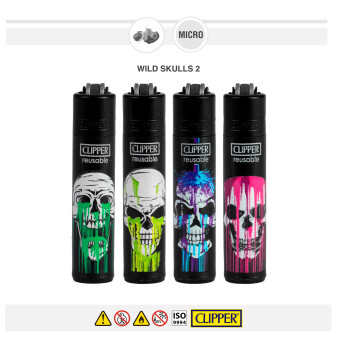 Clipper Wild Skulls 2 Ricaricabili 4 Accendini a Pietrina