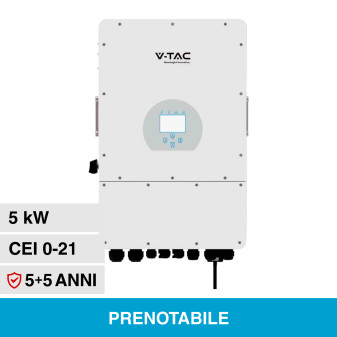 V-Tac Inverter Fotovoltaico Trifase Ibrido On-Grid / Off-Grid 5kW IP65 con...