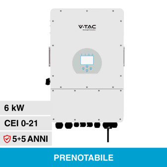 V-Tac Inverter Fotovoltaico Trifase Ibrido On-Grid / Off-Grid 6kW IP65 con...