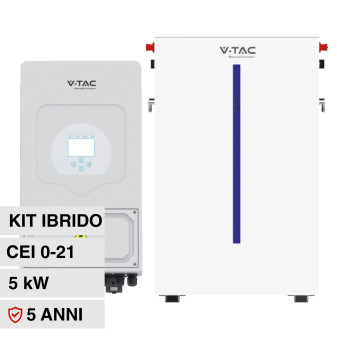 V-Tac Kit Inverter 5kW Monofase IP65 LCD CEI 0-21 + Batteria LiFePO4 51.2V...
