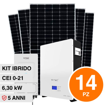 V-Tac Kit 6.30kW 14 Pannelli Solari Fotovoltaici 450W IP68 + Inverter...