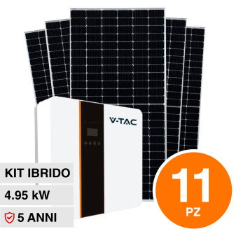 V-Tac Kit 4.95kW 11 Pannelli Solari Fotovoltaici 450W IP68 + Inverter Ibrido...