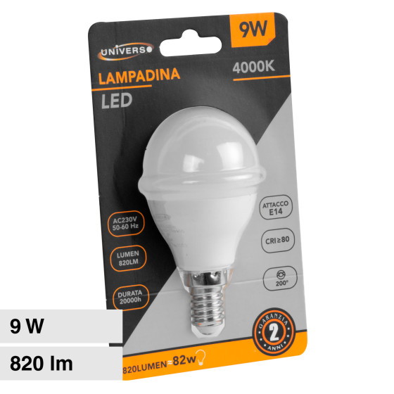 Lampadina LED E14 9W MiniGlobo P45 SMD Universo Lampadina LED E14 9W MiniGlobo P45 SMD Universo