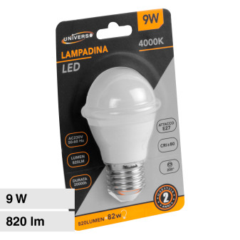 Universo Lampadina LED E27 9W MiniGlobo G45 SMD - mod. G45-9W-C / G45-9W-N /...
